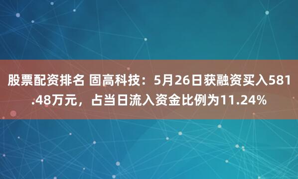 股票配资排名 固高科技：5月26日获融资买入581.48万元，占当日流入资金比例为11.24%